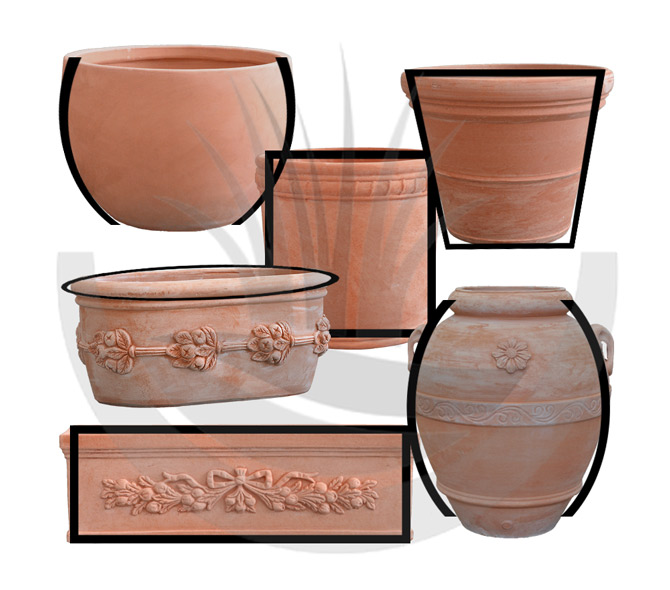 Terracotta pots are distinguished by a variety of geometric shapes, each with its own aesthetic and functional characteristics, such as conical, cylindrical, rectangular, or convex